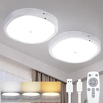 Rechargeable Motion Sensor Ceiling Light Indoor, 10000mAh Battery Operated Closet Light with Remote Control, Magnetic Mount Shower Light for Bathroom/Pantry/Garage 2-Pack
