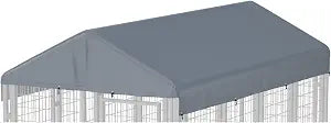 Outdoor Dog Kennel Cover 8'L x 4'W Replacement Dog Kennel Cover Made of 600D Waterproof Oxford Fabric Gray (Frame Not Included)