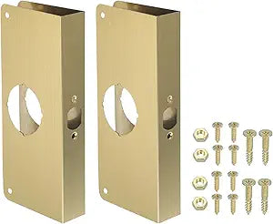 PATIKIL Door Reinforcement Plate, 2 Set Doors Reinforce Repair for 1-3/8" Thick Door 9" Size Door Knob Lock Latch Deadbolt Cover Plate Home Security, Gold