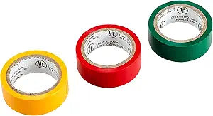 3 Piece Colored Vinyl Electrical Tape Set, 3 Colors 12 Feet x 3/4 inch, Identifying inputs on Sound Systems, Video Systems, Automotive Wiring - 837333