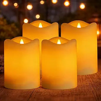 Solar Candles for Lanterns 4PK, 3''x4'' Solar Powered Rechargeable Candles Outdoor Waterproof, Flickering Glow Dusk to Dawn, Auto On/Off, Replaceable Battery, Birthday Gift for Women, Decor for Garden