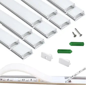THMOOTHER LED Strip Pre-Drilled White U Channel Diffuser 10-Pack 3.28FT,Surface Mounted Tape Light Aluminum Track with Continuous Silicone Cover. Flush Installed Low Profile (White, 10X3.3FT)