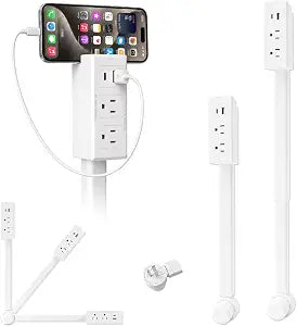 Outlet Extender Stick, 180 Rotating Outlets - Features USB-C/USB-A & 2AC, 17"-27" Extandable Stick Access Hard-to-Reach, 4-Way Wall Plug Power Socket Extender Nightstands, Behind Couch