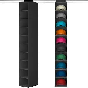 Lifewit 10 Section Hanging Hat Organizer for Baseball Caps, Black, 1 Pack