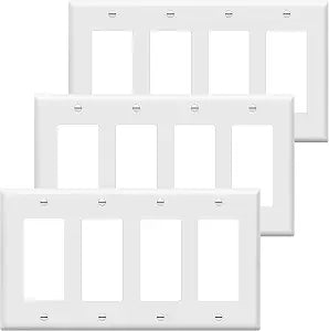 ENERLITES 4-Gang White Decorator Switch Outlet Wall Plate Cover, 3 Pack