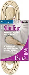 Coleman Cable Slimline 2255 Flat Plug Extension Cord, 3-Wire, Beige, 13-Foot