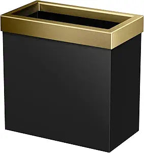 Gatco Small Bathroom Trash Can With Lid, Rectangle 3 Gallon Stainless Steel Wastebasket, Under Sink, Matte Black And Brushed Brass, For Bathroom, Bedroom, Office (1938)