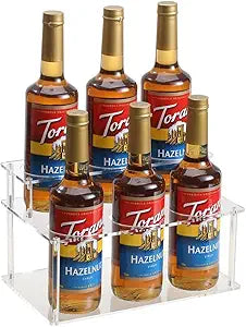 IEEK Coffee Syrup Rack Organizer 2-Tier 6 Syrup Bottles Holder Stand for Coffee Bar,Clear Acrylic Bottle Storage Shelf With Anti Slip Pad for Syrup/Wine/Kitchen Coffee Station,Countertop Wine Rack
