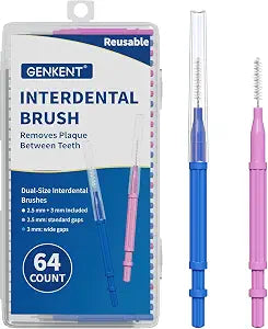 GENKENT Interdental Brushes for Braces 64 Pieces, Interdental Brushes Between Teeth for Braces Flossers (2 Sizes)
