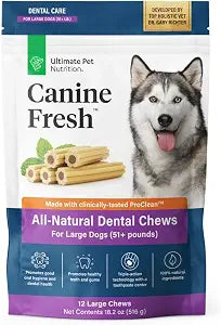 ULTIMATE PET NUTRITION Canine Fresh Dental Chews, Dental Dog Treats, Oral Care and Hygiene Chews, Soothes Gums, Vet Developed (Large)