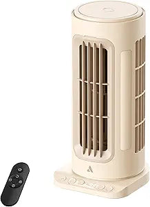 Aecooly Powerful Tower Fan for Bedroom,8000mAh Battery, 21H Max Cooling with Remote Control, 100 Speeds, 1-12H Timer, 60┬░ Oscillation,11 Inch Portable Desk Fan for Home,Office - Beige