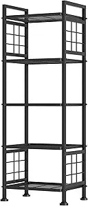 GIOTORENT 5-Wire Standing Book Shelf & Bookcase, Metal Storage Shelving Unit Pantry Rack for Laundry Kitchen Bathroom Organizer, Black