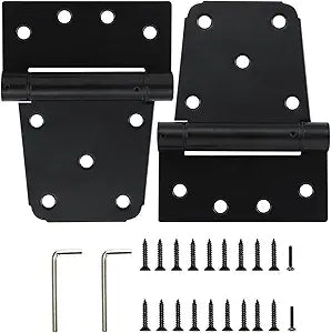 3-1/2 Inch Self Closing Gate Hinges, Spring T Hinges, Black, 2 Pack