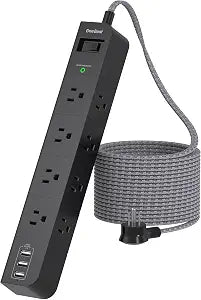 One Beat 10 ft Extension Cord,Power Strip Surge Protector,Flat Plug, Black