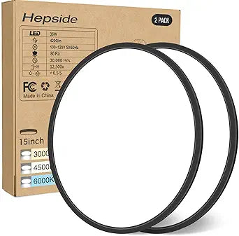 hepside 15.8INCH 2Pack Big Dimmable Flush Mount Ceiling Light Fixture Black, 3CCT 3000/4500/6000K Ceiling Lamp, 36W 4200LM Super Bright Low Profile Light for Bedroom, Kitchen, Bathroom, Hallway