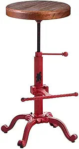 Topower Industrial Retro Vintage Farm Wooden Tractor Stool Kitchen Swivel Height Adjustable Bar Stool (Antique Red)