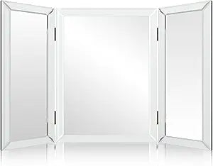 Houseables Trifold Mirror, Trifold Vanity Mirror, 3 Way, Three Way Folding, Tri Fold, for Braiding Hair, 3way, 3 Sided, Three Panel, Triple, Tabletop, Wall, Bathroom, Bedroom, Makeup, 360, 28 x 40 in