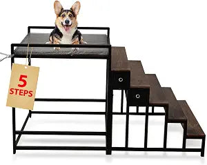 Flip&Catch Dog Window Perch with 5 Step Dog Stairs, Dog Stairs with Storage for High Beds & Couches, Safe & Sturdy Structure for Small and Medium Dogs up to 110 lbs Ideal Window Seat for Dogs with 33"