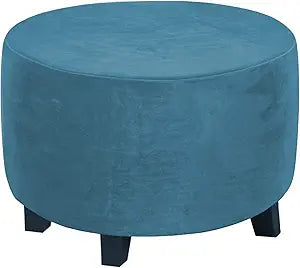 H.VERSAILTEX Round Ottoman Slipcover Ottoman Covers Slipcover Footstool Protector Covers Storage Stool Ottoman Covers Stretch with Elastic Bottom, Real Velvet Plush Fabric (X-Large, Peacock Blue)