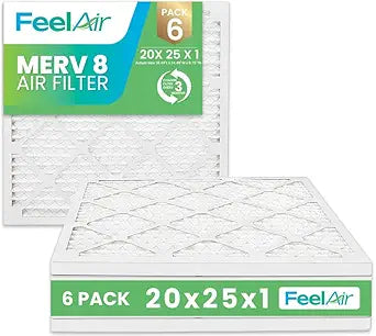 20x25x1 Air Filter, MERV 8, MPR 600, 6 Pack, Furnace Air Filter for HVAC (Actual Size: 19.50"x24.50"x0.75") DUST, Pet, & Allergy Control