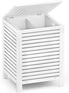 Homykic Bamboo Laundry Hamper with Lid, 120L Large Clothes Laundry Sorter with Removable 2-Section Liner Bag, Raised Laundry Basket Organizer for Clothing, Bathroom, Bedroom, Laundry Room, White