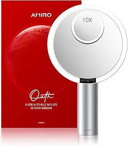 AMIRO 9" Lighted Makeup Mirror with Smart Sensor & Touch-Control, 3 Colors & 6 Brightness, Rechargeable & Cordless, Memory Function, Free Rotation, Gift for Woman - White