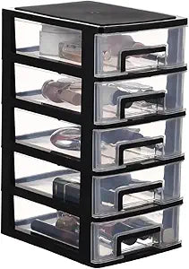 Toddmomy 5-Tier Plastic Desktop Drawer Storage Organizer, Portable Small Storage Cabinet Box for Office Supplies, Study Stationery, Makeup, Jewelry, Bathroom Sundries, 12.40"x8.66"x5.98"