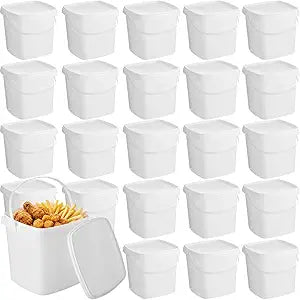 24 Pcs Square Food Storage Containers with Lid & Handle, 2L / 68 oz Food-Safe PP Plastic Deli Tubs, Stackable & Reusable Buckets, Freezer Safe, 5.63 x 5.63 x 5.63 in for Snacks, Sauces, Ice Cream