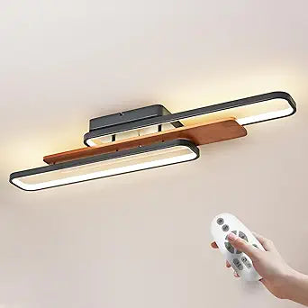 39.4" Modern LED Flush Mount Ceiling Light Dimmable Wood Ceiling Lights Chandeliers, 80W Long Close to Ceiling Lamp 3000K6500K Linear Lighting Fixtures for Living Room Bedroom Kitchen