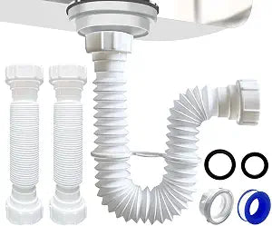 VIVIDA 1-1/2" Kitchen Sink Drain Pipe, 2-Pack, Flexible Sink P Trap, White