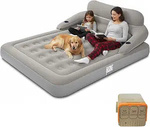 JEASONG Queen Air Mattress with Built-in Battery Pump, Inflatable Mattress with Headboard, 2 Min Fast Inflation Blow Up Mattress, Portable Inflatable Bed Air Mattress for Camping, Guest, Home, Travel