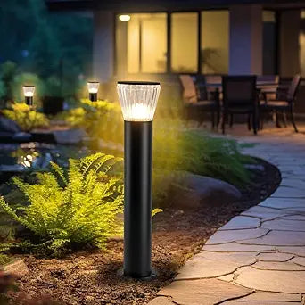 Outdoor Post Light, 9W LED Pathway Light, 24-Inch Black Aluminum Bollard with Diamond Acrylic Shade, 3000K Warm White, IP55 Waterproof, 110V AC