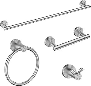 FORIOUS Bathroom Hardware Accessories Set, SUS304 Stainless Steel Towel Bar Set, Modern Towel Racks Holder for Bathroom, Toilet Paper Holder Wall Mounted 4 Pieces(24" Bar, Brushed Nickel)