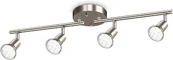 Ascher 4-Light LED Track Lighting Kit, Flexibly Rotatable Light Heads, 4 Way Ceiling Spotlight Matt Nickel Finish, Including 4 GU10 LED Bulbs (4W 400LM Daylight White 5000K)
