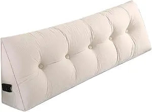 SAMTY Husband headboard Pillow Large Back Rest Support Reading Pillows for Sitting in Bed for Adults Triangle Velvet Wedge Pillow headboard Full Size, Beige
