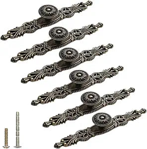6PCS Antique Bronze Cabinet Pulls with Plate,6.5" Long Vintage Zinc Alloy Handles Pulls Knobs for Drawer Furniture Door Bedroom Kitchen Cupboard with Screws (Small(6.5" L/3.8" CC))