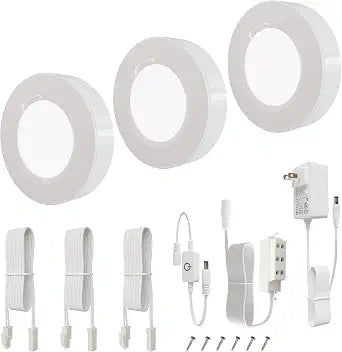 Under Cabinet Lighting, 3-Pack Dimmable LED Puck Lights, Wired 3000K