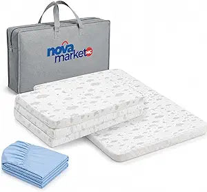 Tri-fold Pack and Play Mattress Pad for Travel 38"x26"x1.5, Exta Cotton Sheet, Waterproof Cover & Carry Bag, Playpen pad, Portable Crib Mattress, Foldable Playard Mattress