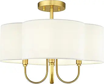 Gold Semi Flush Mount Ceiling Light, 18" 4-Light Light Fixtures Ceiling Mount with Fabric Shade in Quatrefoil for Kitchen Nursery Entryway Hallway Bedroom, SM179-BG-L