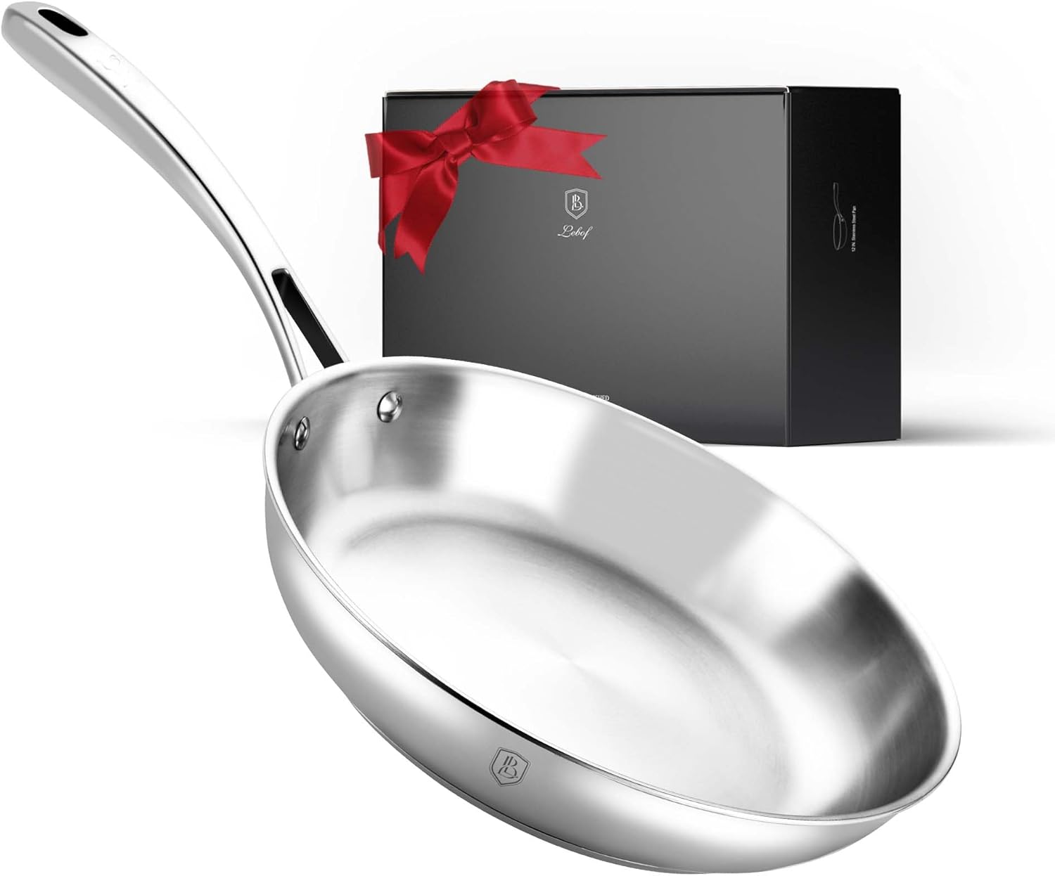 12 Inch Stainless Steel Pan, Heavy-Duty 5-Ply Clad Base for Even Heating, 800 Oven Safe Frying Pan, Premium Cookware for Induction, Gas & Electric