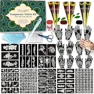 191 Pcs Temporary Tattoo Stencils Kit, 6 Cones (2Black,2Brown,2Red)