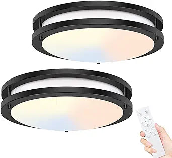 hepside 2Pack Flush Mount LED Ceiling Light with Remote, Dimmable& 3000K-6500K Adjustable Ceiling Light Fixture, Timer, Night Light, 13 inch Black Ceiling Lamps for Kitchen Bathroom Bedroom Hallway