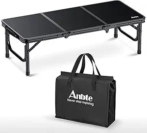 Anbte 3ft Low Folding Picnic Table, 10.3" Height Thicker Aluminum Small Camping Table with Storage Bag, Portable Handle, Lightweight, for Camping Beach Party Picnic Floor, 34.2" x 15.7", Black
