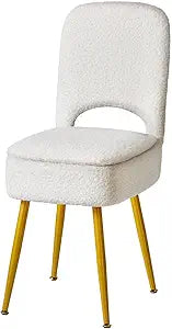 IBUYKE Small Storage Vanity Stool with Folding Backrest, 12.99" x 13.78" x 31.5" Square Teddy Velvet Ottoman, Makeup Chair for Living Room, 4 Metal Legs with Anti-Slip Feet, White WBD027W