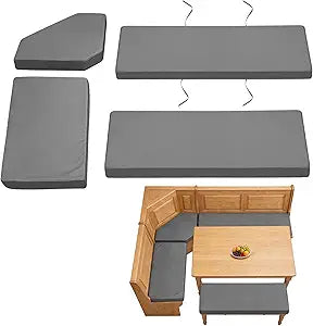 JZHLLA 4-Piece Breakfast Nook Cushion Set, Water-Resistant & Removable Covers Breakfast Dining Nook, High-Density Foam Includes Straps Fits Corner Bench & Dining Set (Grey)