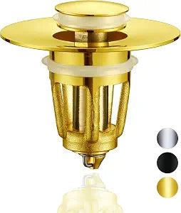 Bathroom Drain Stopper for 1.08" - 1.4", Brass Pop Up Drain Stopper (Gold)