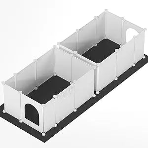HOOBRO Double Cat Litter Box Enclosure Splash Guard with Large Oxford Mat, Plastics High-Edge Litter Guard with Drain Hooks, DIY Assembly, 70.9" L x 29.1" W x 15.7" H, Easy to Clean, White WT08PP03