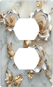 Decorative Art Light Switch Covers Marble Metallic Roses Switch Plate Cove 1 Gang Single Duplex Outlet Wall Plate Switchplate Electrical Faceplate