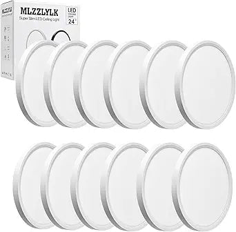 12PK White LED Flush Mount Ceiling Light Fixture,24W Super Slim LED Ceiling Light 2400LM,3000K/4000K/6000K CCT Selectable,Close to Ceiling Round Flat Panel Light for Bedroom,Kitchen,Hallway