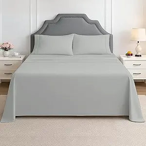 Shreem Linen RV Sheet Sets, 48x75 3/4 Full Bunk, Light Grey Solid - Fits Mattresses up to 15 Inches Deep, 4 Piece RV Bed Sheets for Campers, Motorhomes, and Travel Trailers (Light Grey)